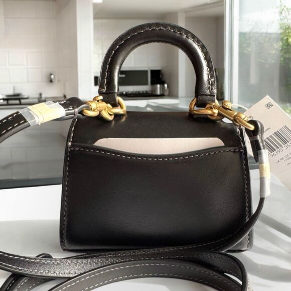 🖤 NWT Coach Luxe Refined Calf Leather Sammy 12 Top Handle Crossbody in Black - Picture 7 of 17